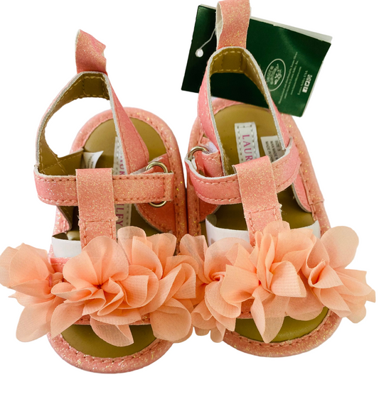 Sandalias rosadas flores salmón bebé niña promo 3x1000