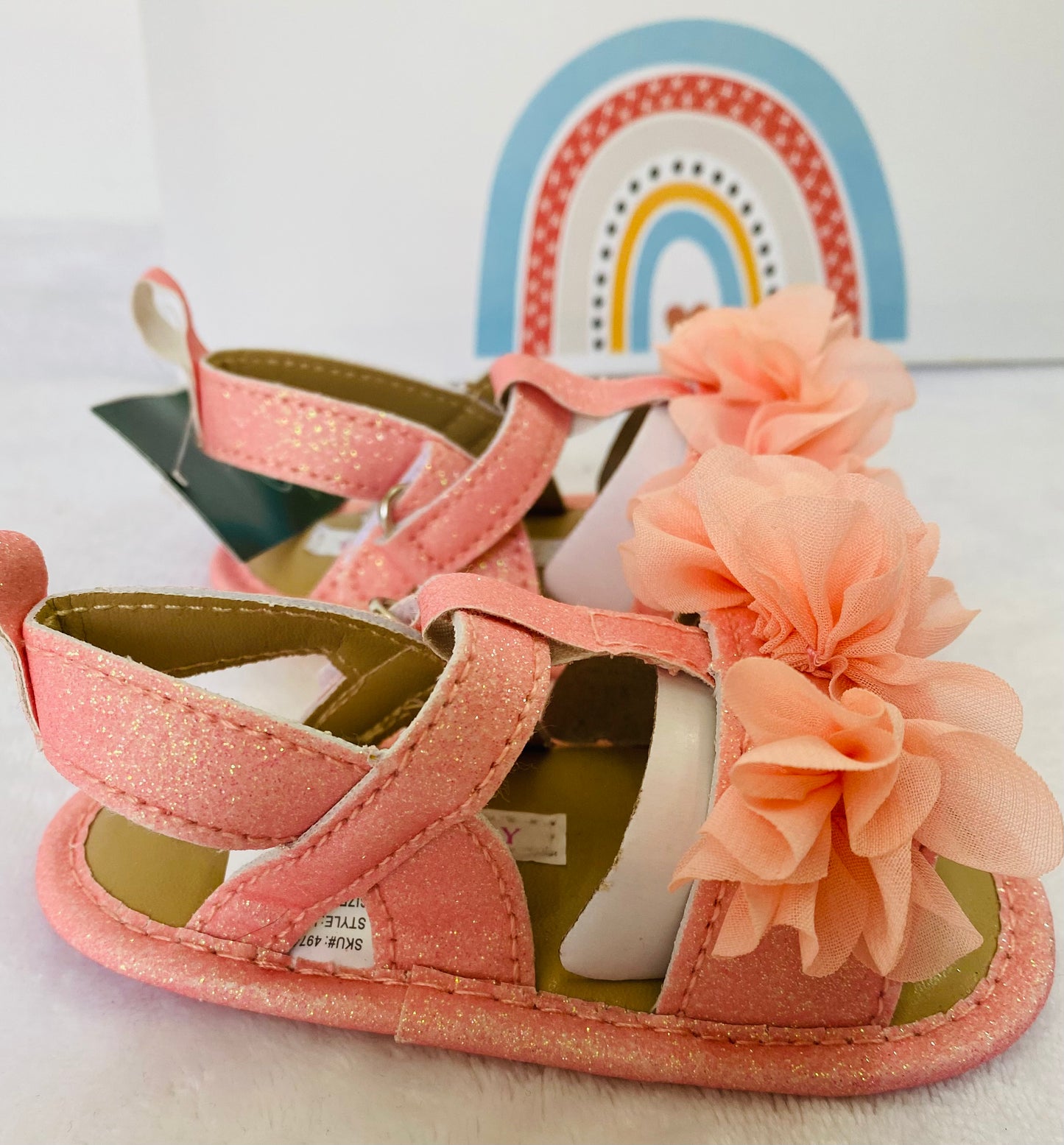 Sandalias rosadas flores salmón bebé niña