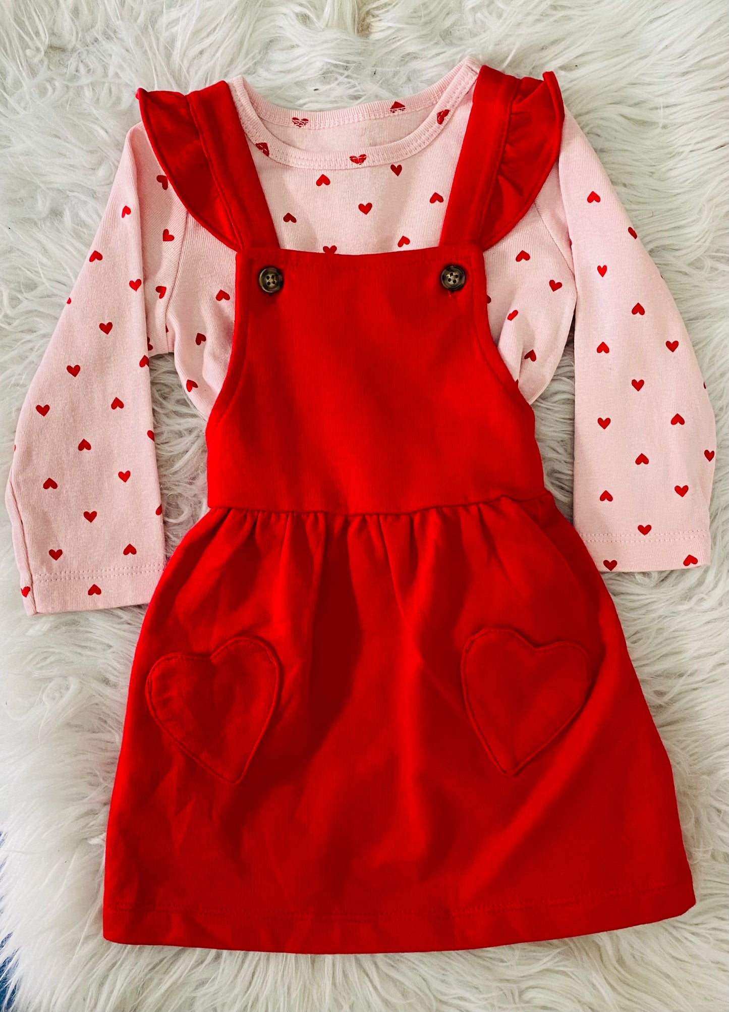 Vestido rojo overall  corazones carter's