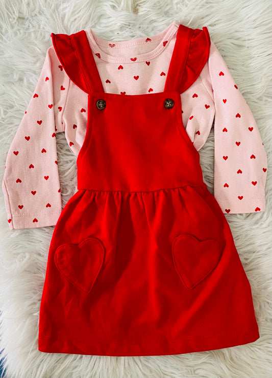 Vestido rojo overall  corazones carter's