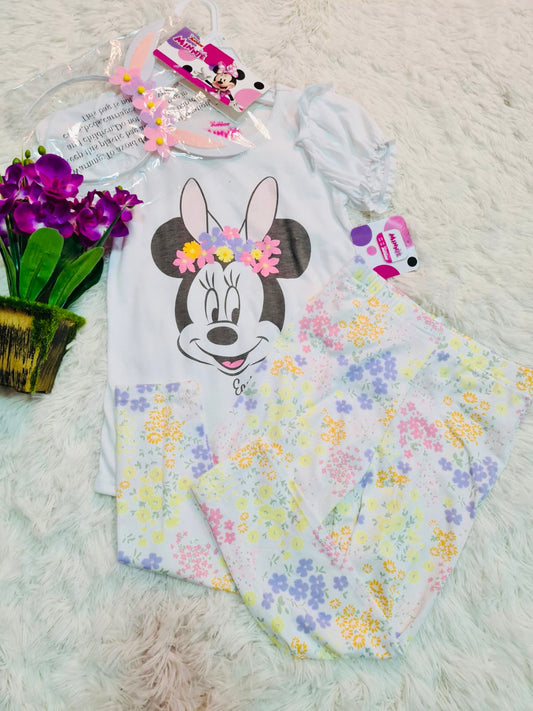 Set niña Minnie Disney camisa blanca leggins y diadema