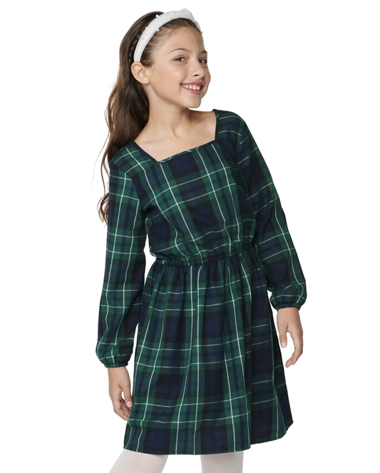 Vestido verde cuadros niña Children's Place 0/3m a 16 77678832 PROMO NAVIDAD 🎄