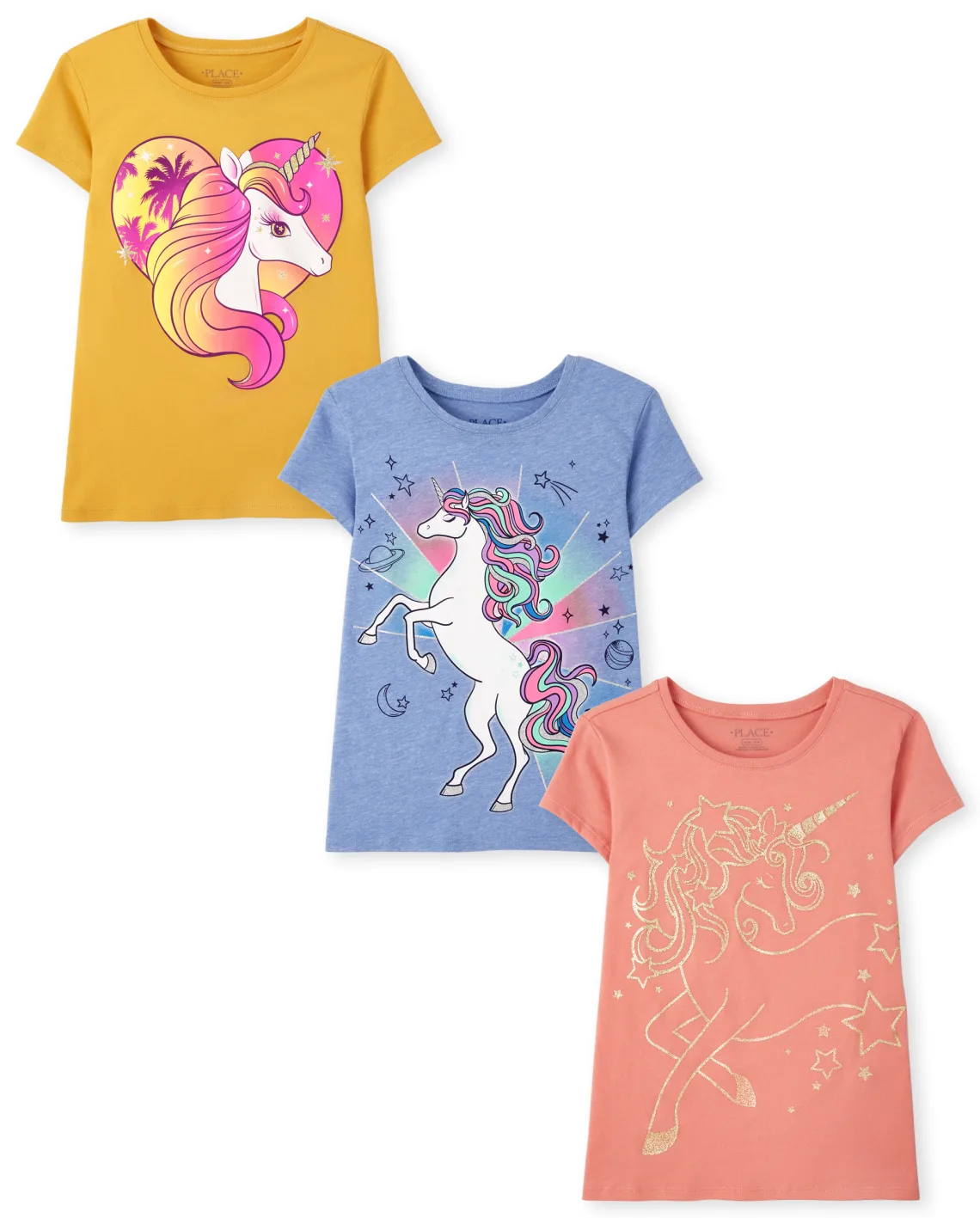 Set 3 camisas Children's Place niña unicornios
